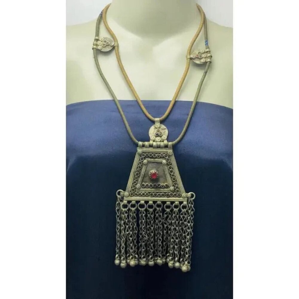 Vintage Afghan Pendant Necklace: Handmade Tribal Coin & Bell Jewelry